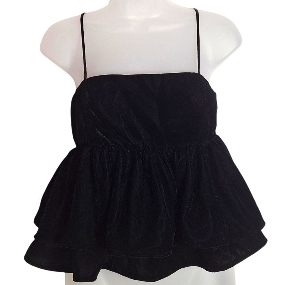 Urban Outfitters Velvet Cami Top Black Peplum XS Womens